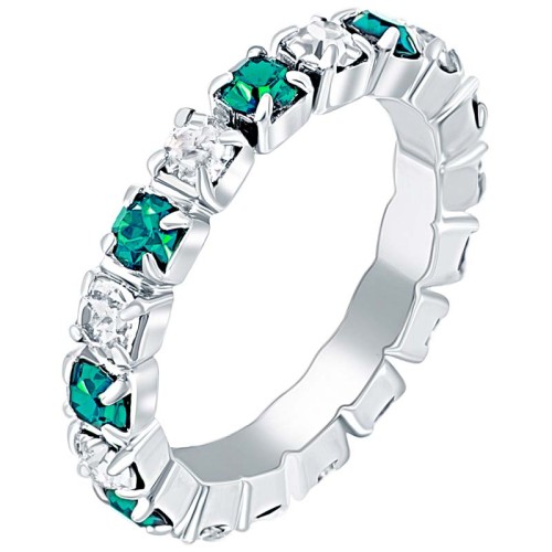 Bague ELENA Emerald Green Silver Jonc pavé serti Bague de fiançaille Argenté et Vert Rhodium Oxydes de zirconiums sertis