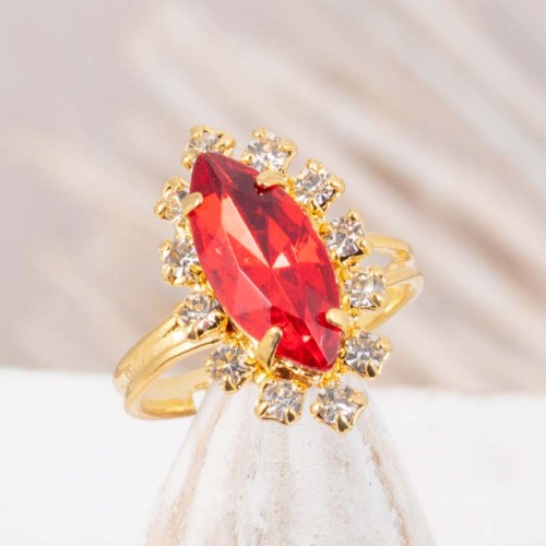 Bague WONDERLOVE Red Gold Marquise réglable pavée Classique chic Doré et Rouge Métal doré Cristaux sertis