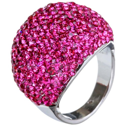 Bague DOMIA Fuchsia Silver Cocktail pavé Dôme Argenté et Rose Fuchsia Rhodium Cristal