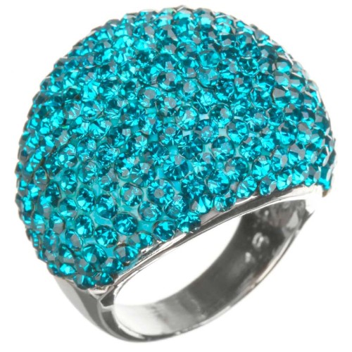 Bague DOMIA Turquoise Silver Cocktail pavé Dôme Argenté et Turquoise Rhodium Cristal