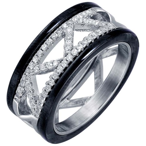 Bague PYRAMIDA CERAMICS STEEL Black Silver Jonc ajouré Pyramides Argenté et Noir Acier inoxydable Céramique Oxydes de zirconiums