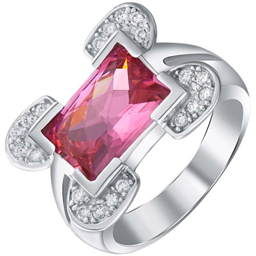 Bague JOYAS REAL Pink Silver Cocktail à cabochon Comme une chevalière Argenté et Rose Argent massif 925 Oxydes de zirconium