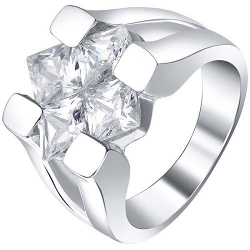 Bague EQUINOXE White Silver cabochon serti étoile Argenté et Blanc Argent massif 925 Oxydes de zirconium sertis