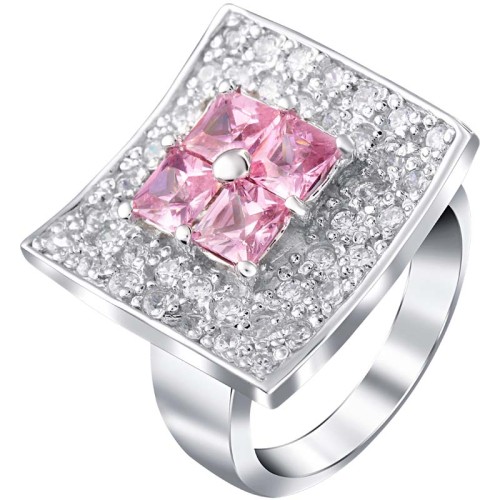 Bague PAVILLON JAPONAIS Pink Silver Cocktail pavé Incurvé Argenté et Rose Argent massif 925 Oxydes de zirconium sertis