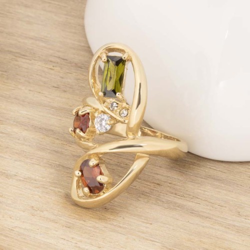 Bague ELINA Color Gold Cocktail pavé ajouré Contemporain Doré et Multicolore Laiton doré à l'or fin Cristal