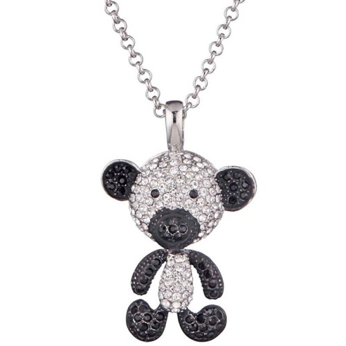 Collier TEDDY Black & White Silver Ras de cou pendentif ourson bicolore Argenté et Noir Blanc Rhodium Cristal