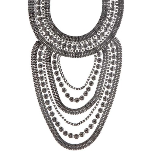 Collier NOVA Black Plastron multirangs Accumulation de mailles Noir et Noir Rhodium