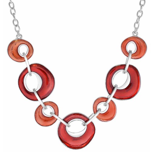 Collier GEORGIA Red Silver Plastron tryptique ajouré Contemporain Argenté et Rouge Rhodium émaux