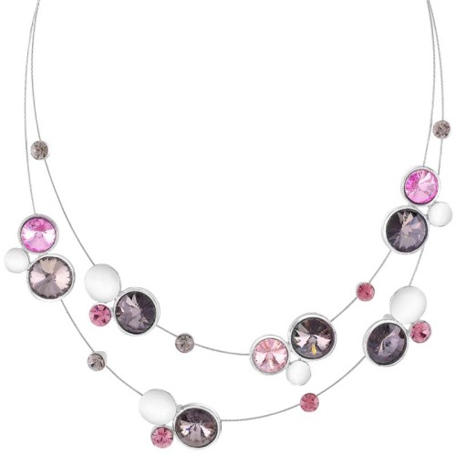 Collier ANOHA Mauve Grey Silver Ras de cou Multirangs à pendentif Satellite Argenté et Gris Parme Rhodium Cristal