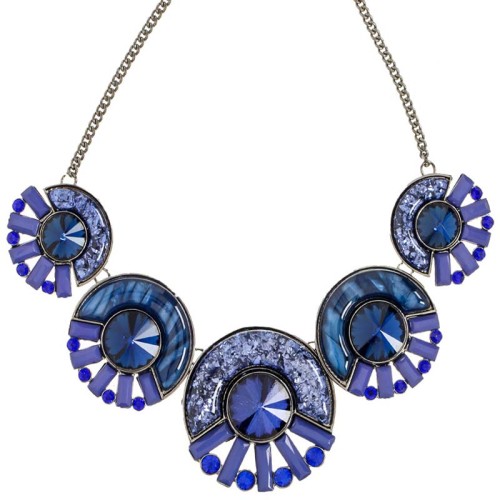 Collier CEDUERA Night Blue Silver Plastron pavé Contemporain Argenté et Bleu Nuit Rhodium Cristal et émaux