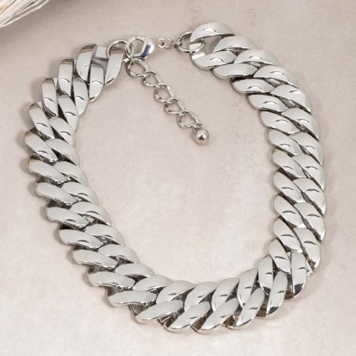 Collier GORMURA Silver Ras de cou chaine souple Maille gourmette Argenté Rhodium