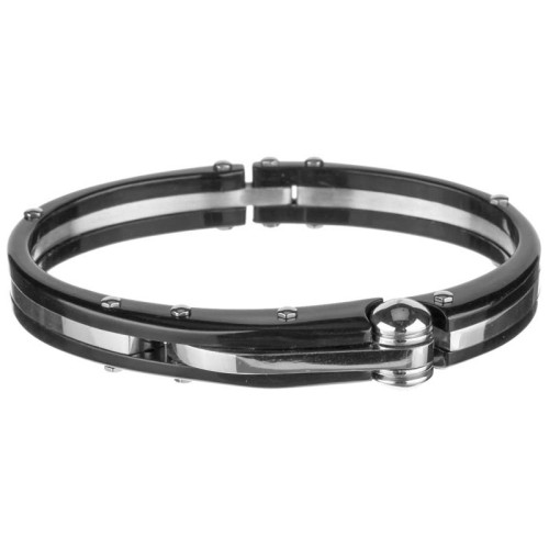 Bracelet LINKA Black Silver Jonc homme rigide Classique intemporel Argenté et Noir Acier inoxydable 316L Céramique