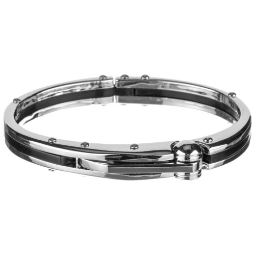 Bracelet BROKA Black Silver Jonc homme rigide Classique intemporel Argenté et Noir Acier inoxydable 316L Céramique