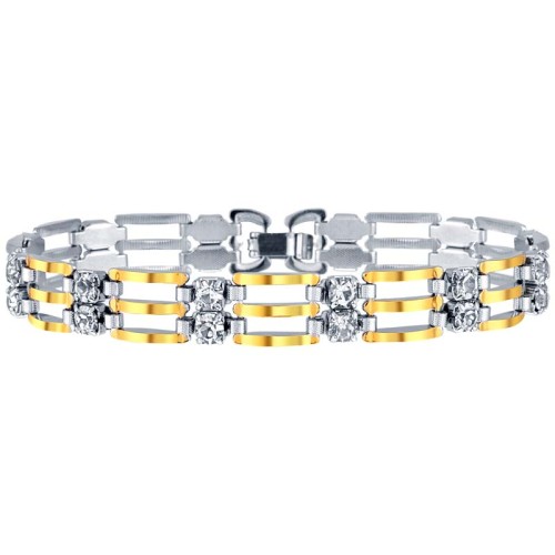 Bracelet BORSALINO Gold & Silver Gourmette homme chaine souple Bicolore Argenté Doré Acier inoxydable 316L Oxydes de zirconium