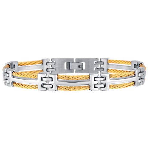 Bracelet SANDO Gold & Silver Gourmette homme chaine souple Cable Argenté et Doré Acier inoxydable 316L doré à l'or fin