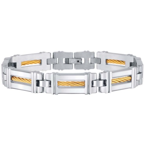 Bracelet MARSO Gold & Silver Gourmette homme chaine souple Brossé à Cable Argenté et Doré Acier inoxydable 316L doré à l'or fin