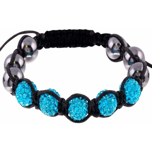 Bracelet CONEXION Turquoise Black Bracelet de perles souple Boules pavées Noir et Turquoise Céramique Cristal et Hématite