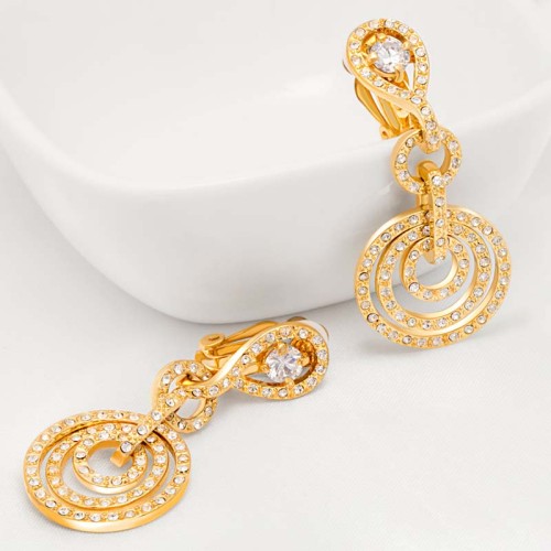 Boucles d'oreilles SENSIAGOR White Gold Clips pendantes pavées Cercles l'un dans l'autre Doré et Blanc Doré à l'or fin Cristal