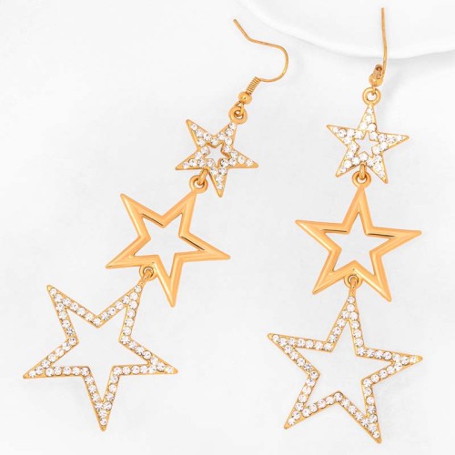 Boucles d'oreilles STARSCALE All Gold Pendantes pavées en chute étoiles Argenté Doré Rosé Doré à l'or fin Cristal