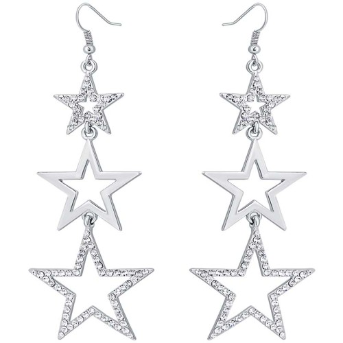 Boucles d'oreilles STARSCALE White Silver Pendantes pavées en chute étoiles Argenté et Blanc Rhodium Cristal