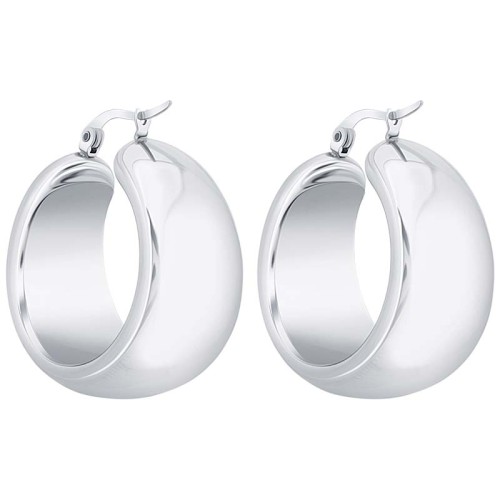 Boucles d'oreilles EODUNE Silver Créoles bombées Large Argenté Acier inoxydable