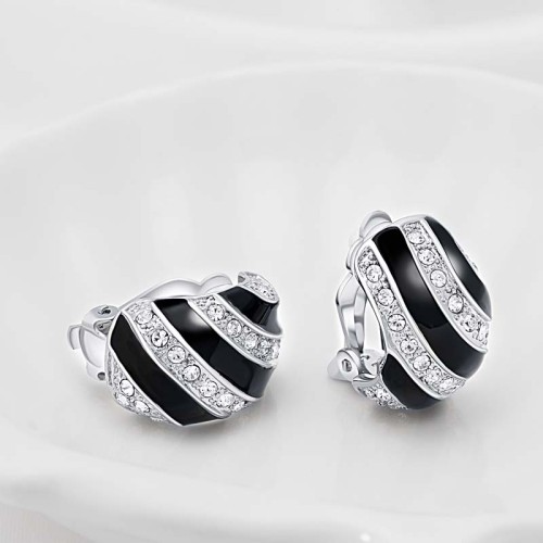 Boucles d'oreilles CELINE Black & White Silver Clips puces Rayé noir et blanc Argenté et Noir Blanc Rhodium Cristal