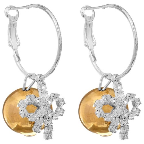 Boucles d'oreilles NODIS Gold & Silver Créoles à pendentif Nœud Argenté et Doré à l'or fin Cristaux sertis