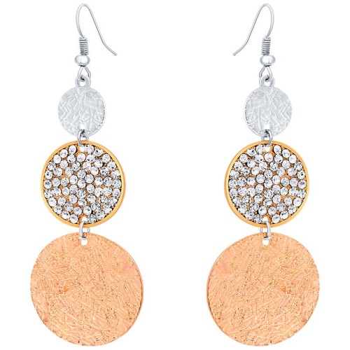 Boucles d'oreilles CESIDO All Gold Pendantes longues pavées martelé Argenté Doré Rosé Doré à l'or fin Cristal