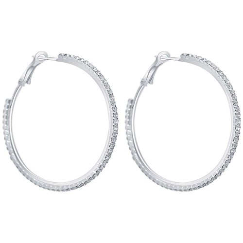 Boucles d'oreilles EOLINE CRYSTAL White Silver Créoles pavées Rivière de cristal Argenté et Blanc Argenté à l'argent fin Cristal