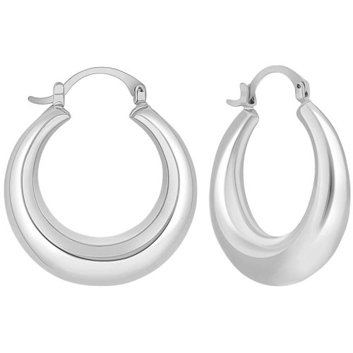 Boucles d'oreilles EOBOL Silver Créoles disques Bombé Argenté Rhodium