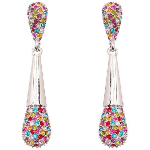 Boucles d'oreilles PRINCESS Color Silver Pendantes pavées Goutte de cristal Argenté et Multicolore Rhodium Cristal