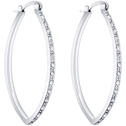 Boucles d'oreilles HALF MOON White Silver Créoles pavées Ovale Argenté et Blanc Rhodium Cristal