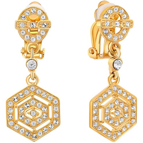 Boucles d'oreilles OXONA White Gold Clips pendantes pavées Hexagone Doré et Blanc Doré à l'or fin Cristal