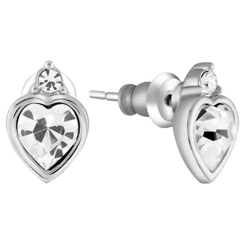 Boucles d'oreilles AMOR White Silver Puces clous Cœur bombé Argenté et Blanc Rhodium Cristal