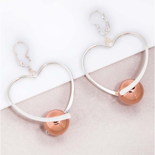 Boucles d'oreilles LOVING HEART Rose Gold & Silver Pendantes à pendentif Balançoire à perle Rosé et Argenté à l'argent fin