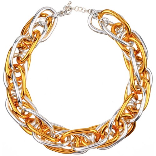 Collier ROCK CHAIN Gold & Silver Ras de cou chaine souple Contemporain Argenté Doré Laiton