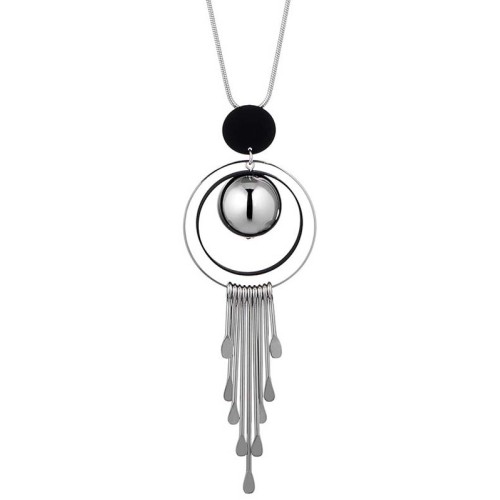 Collier ANTARES Black Silver Sautoir pendentif en Y Contemporain Argenté et Noir Rhodium