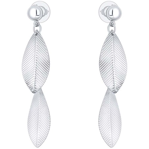 Boucles d'oreilles FALLY Silver Pendantes longues Feuilles Argenté Rhodium