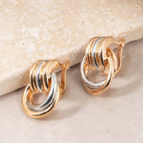 Boucles d'oreilles SENSOMI Gold & Silver Dormeuses courtes Bicolore Argenté Doré Laiton doré à l'or fin