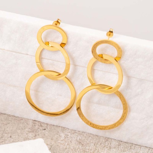 Boucles d'oreilles SOLUNE Gold Pendantes ajourées Cercles entrelacés Doré Acier inoxydable doré à l'or fin