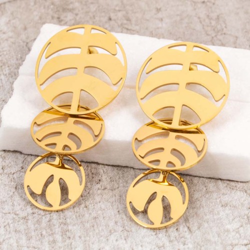 Boucles d'oreilles COCO LEAF Gold Pendantes ajourées Feuillage Doré Acier inoxydable doré à l'or fin