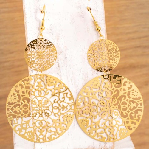 Boucles d'oreilles MYSTERY SIMPLE Gold Pendantes longues ajourées Arabesques filigranes Doré Acier inoxydable doré à l'or fin