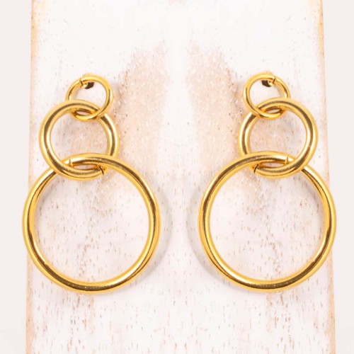 Boucles d'oreilles TRIYOS Gold Pendantes ajourées Cercles entrelacés Doré Acier inoxydable doré à l'or fin