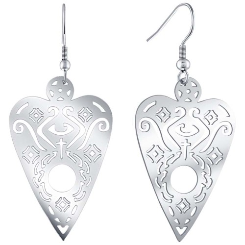 Boucles d'oreilles ROMEO STEEL Silver Pendantes ajourées Cœur Argenté Acier inoxydable