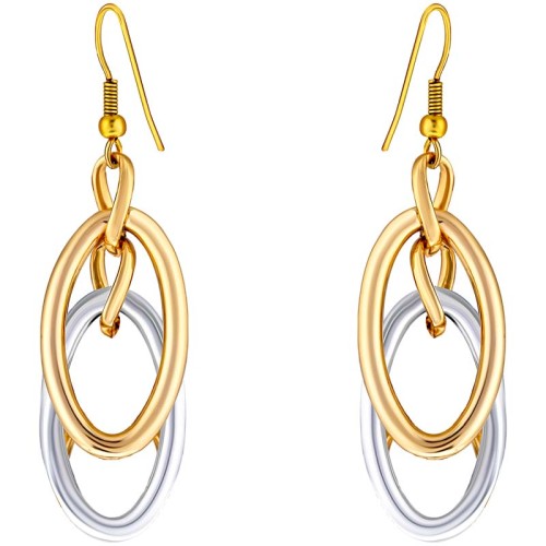 Boucles d'oreilles CHAINS SIMPLE Gold & Silver Pendantes ajourées Maillons de chaine bicolores Argenté Doré couverture Rhodium