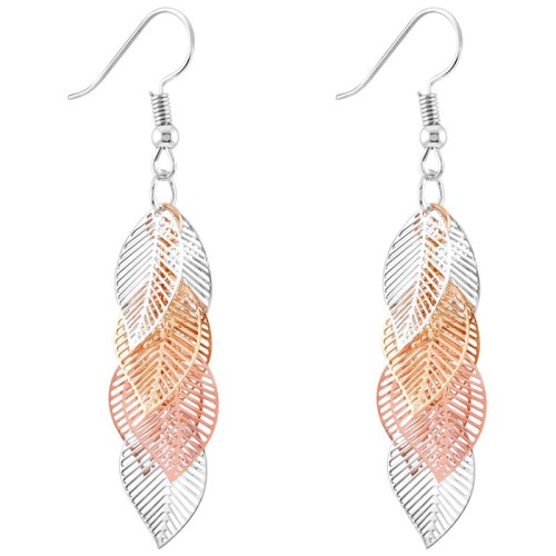 Boucles d'oreilles INNOCENCE All Gold Pendantes à pendentif ajouré Feuilles filigranes Argenté Doré Rosé Acier inoxydable doré