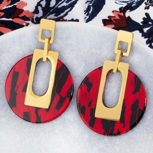 Boucles d'oreilles BALTIMORE STEEL RUBY LONG Black & Red Gold Pendantes ajourées Tigré Doré Noir Rouge Acier inoxydable Résines