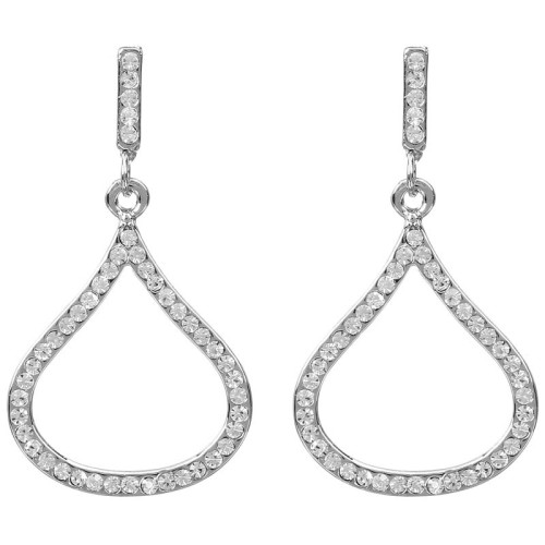 Boucles d'oreilles LINDA White Silver Pendantes courtes Goutte d'eau Argenté et Blanc Rhodium Cristal