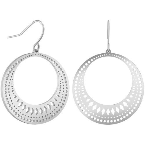 Boucles d'oreilles TORN Silver Pendantes mi-longues ajourées Filigrane Argenté Acier inoxydable