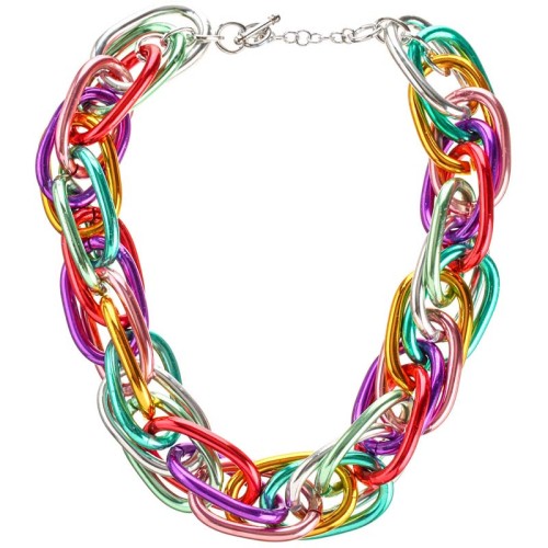 Collier ROCK CHAIN Color Silver Ras de cou chaine souple Contemporain Argenté et Multicolore Laiton